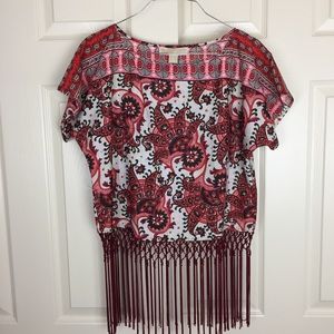 MICHAEL KORS Fringe Paisley Island Tassel Top